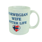 Norwegian Wife, Better life w/ flag heart coffee mug