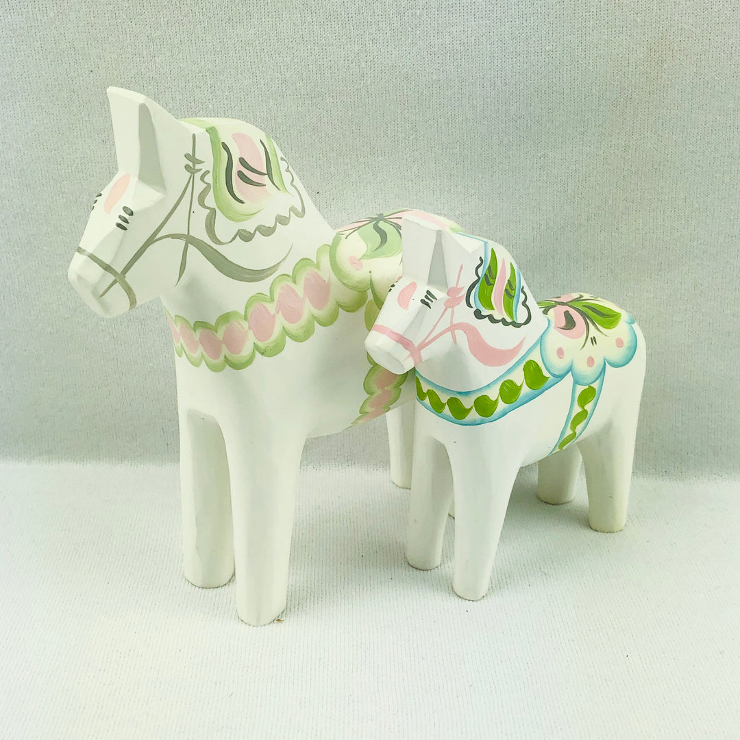 Traditional White Pastel wooden Dala horse