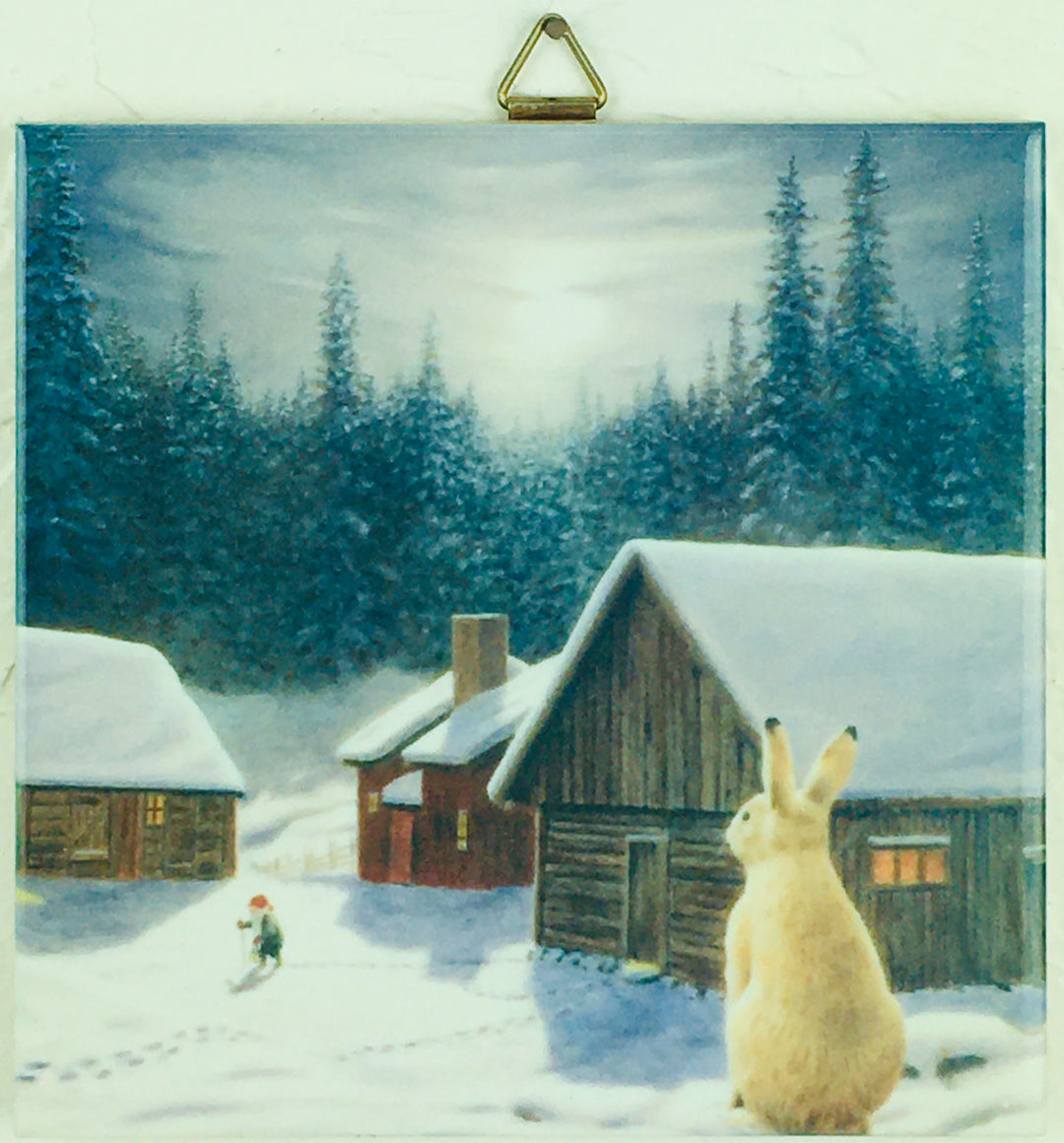 6" Ceramic Tile, Jan Bergerlind Bunny Watching Tomte