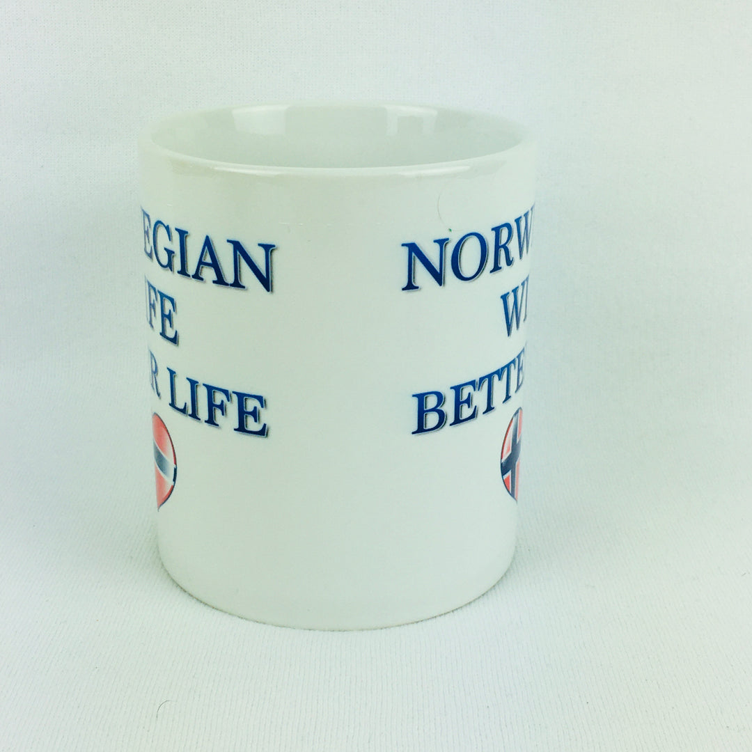 Norwegian Wife, Better life w/ flag heart coffee mug