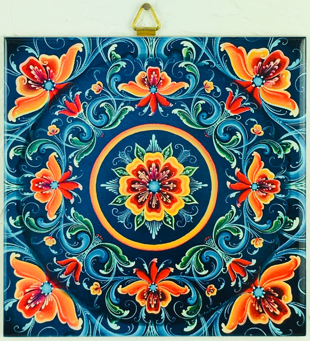 6" Ceramic Tile, Lise Lorentzen Blue Rosemaling