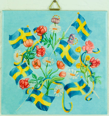 6" Ceramic Tile, Sweden Flags & Flowers