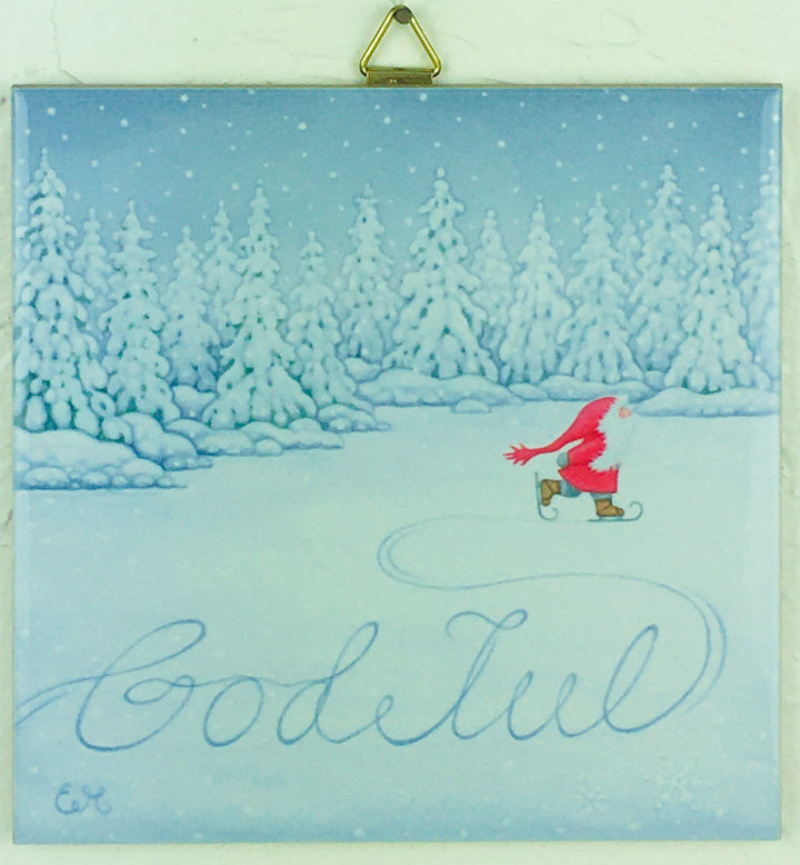 6" Ceramic Tile, Eva Melhuish God Jul Skating Tomte