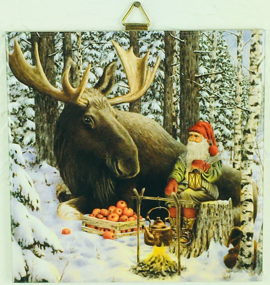 6" Ceramic Tile, Jan Bergerlind Tomte and Moose