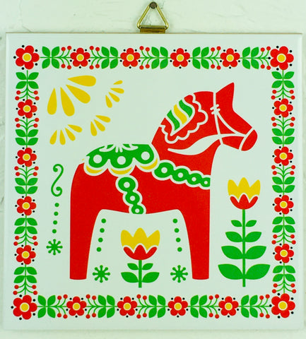 6" Ceramic tile, Red Dala Horse