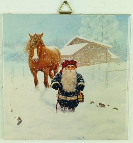6" Ceramic Tile, Jan Bergerlind Tomte with Horse