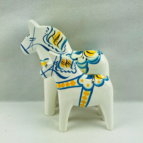 Traditional White "Sweden" wooden Dala horse