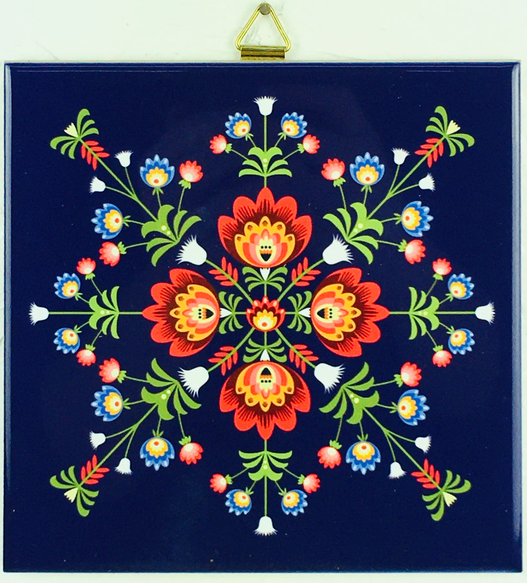 6" Ceramic Tile, Folk Art Flowers