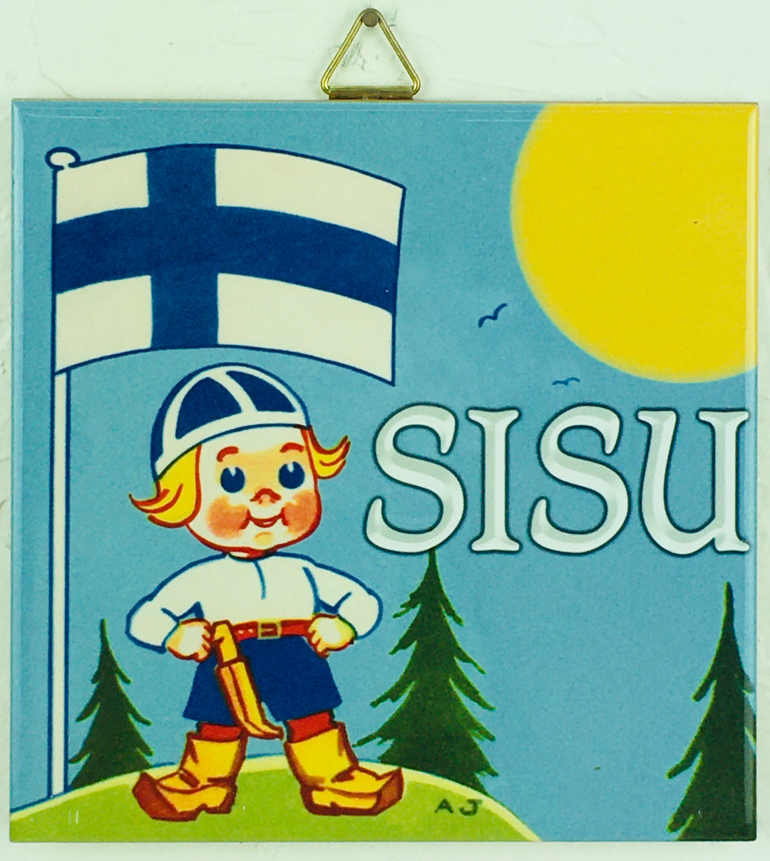 6" Ceramic tile, Sisu Boy w/Flag