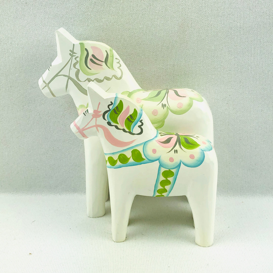 Traditional White Pastel wooden Dala horse