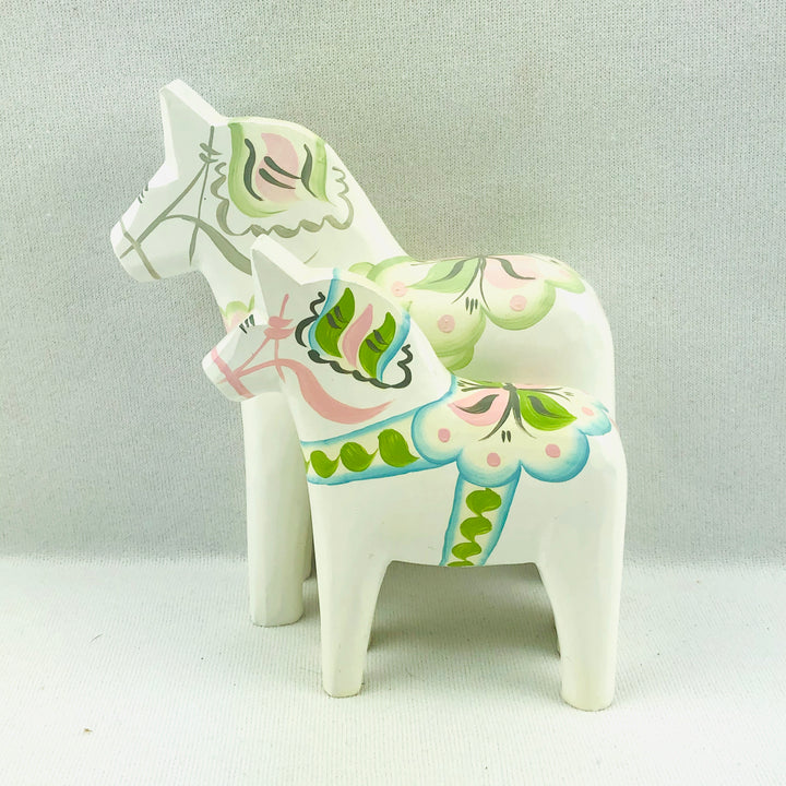 Traditional White Pastel wooden Dala horse