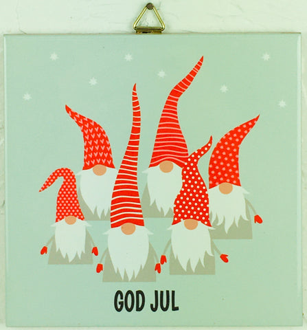 6" Ceramic Tile, God Jul gnomes grey