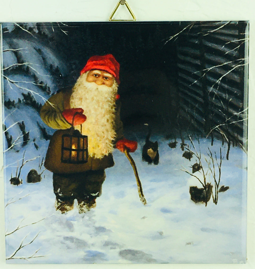 6" Ceramic Tile, Jan Bergerlind Tomte with Lantern