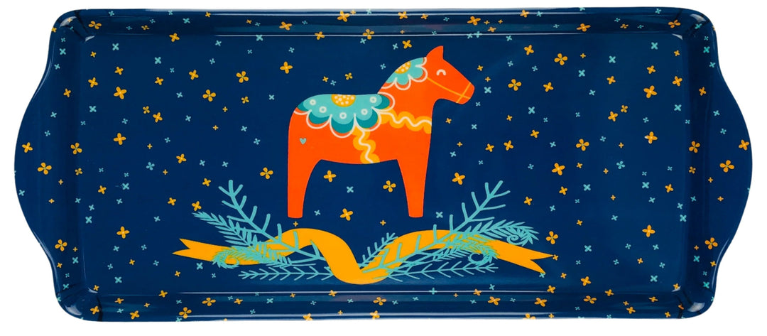 Almond Cake Serving Tray Dala horse on Blue