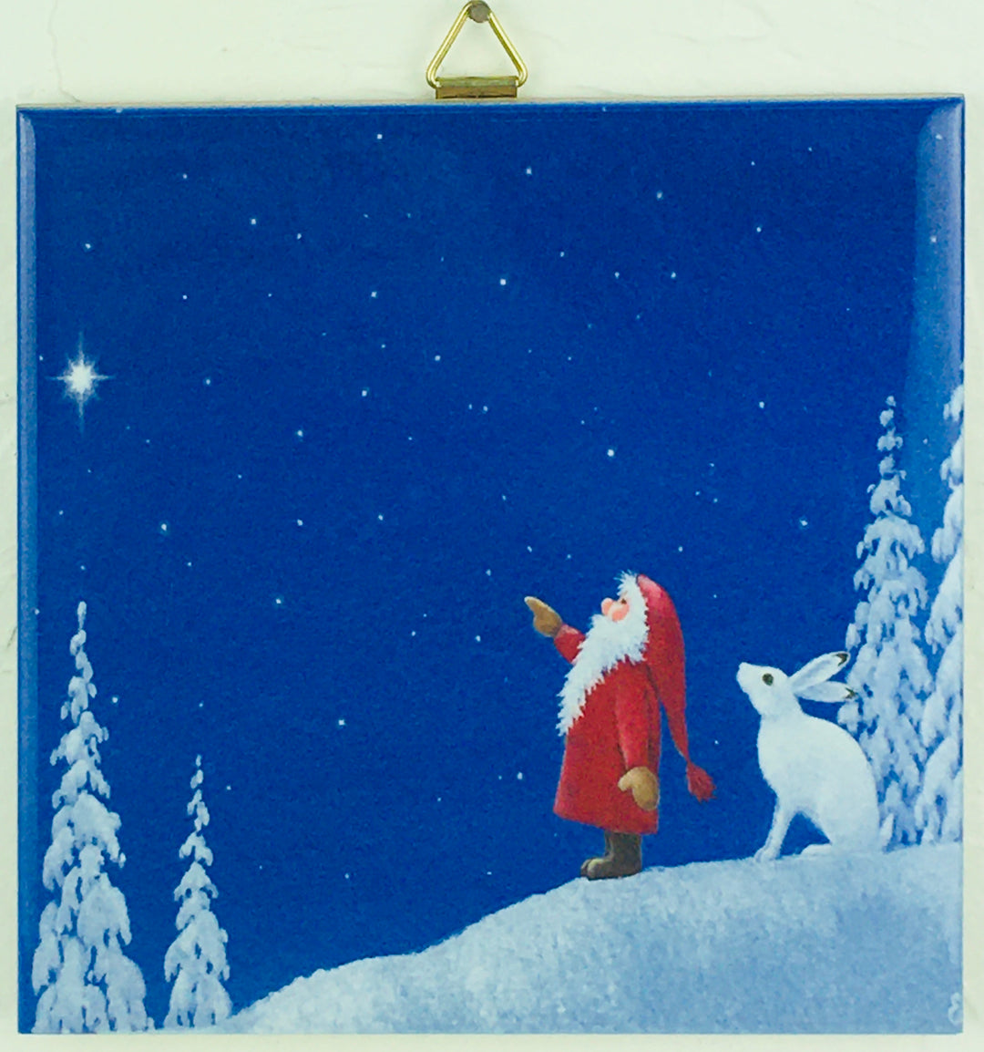 6" Ceramic Tile, Eva Melhuish, Tomte pointing to star