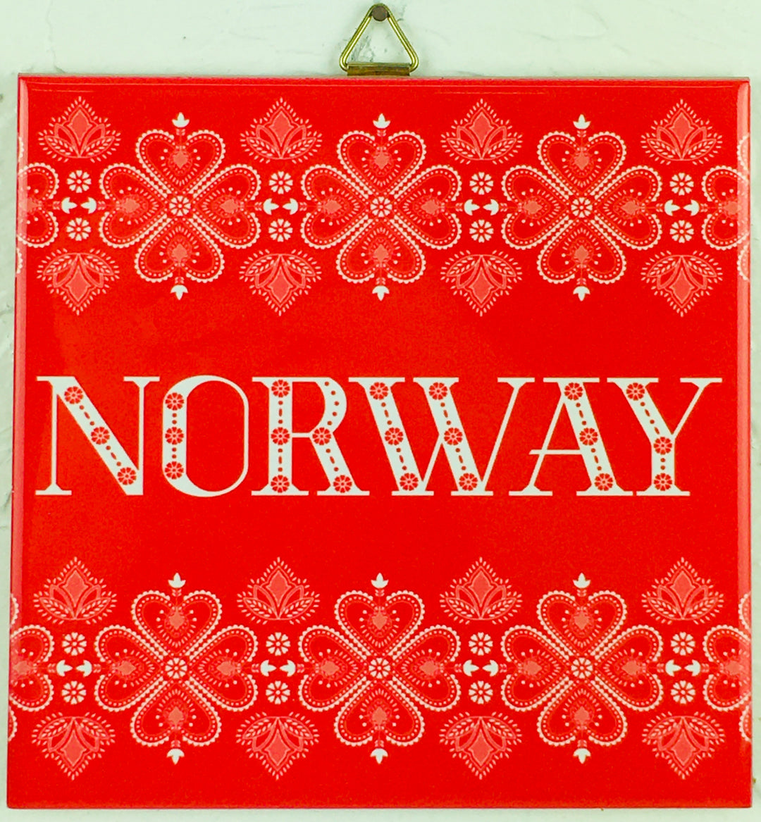 6" Ceramic Tile, Red Hearts with Norway