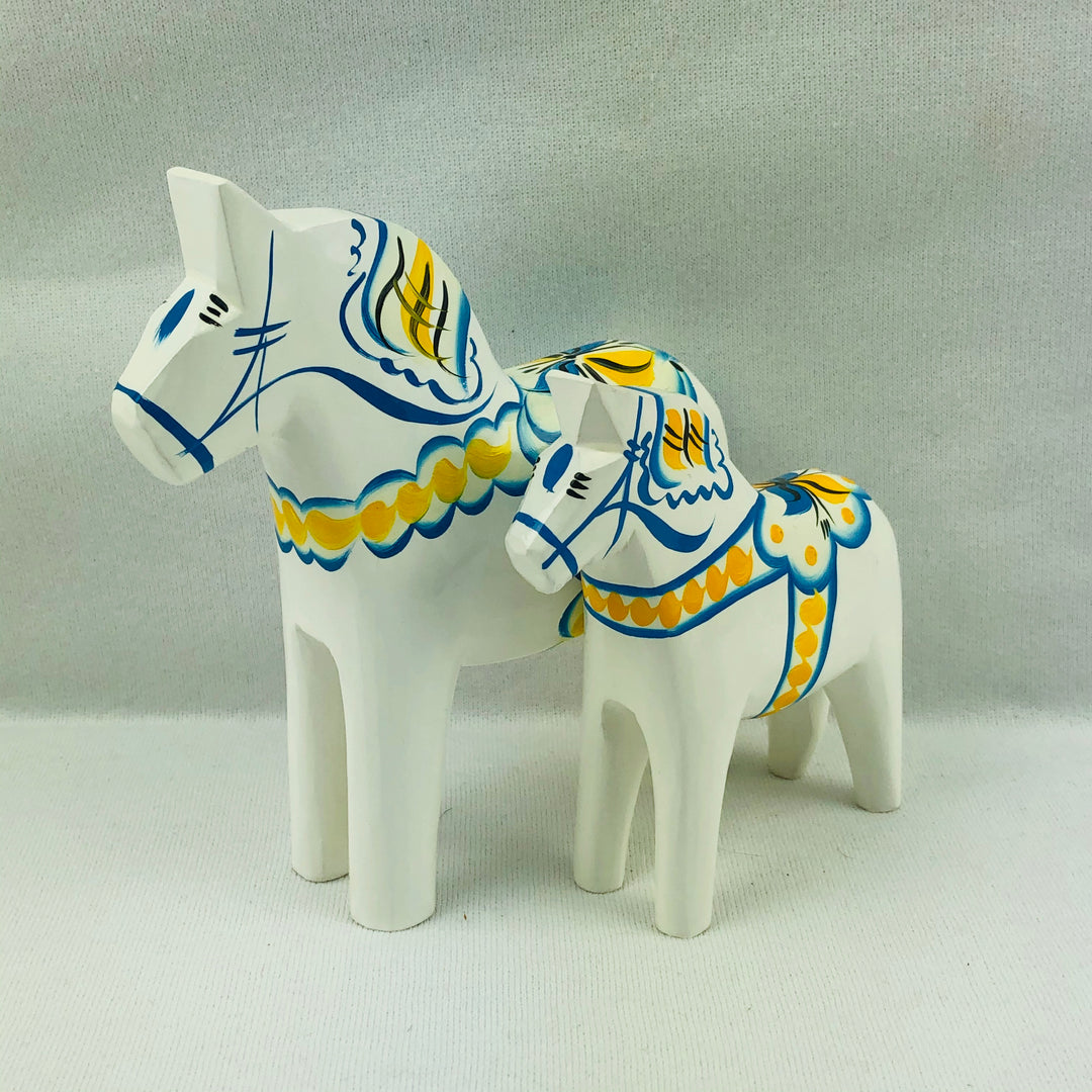 Traditional White "Sweden" wooden Dala horse