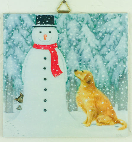 6" Ceramic Tile, Eva Melhuish, snowman & golden