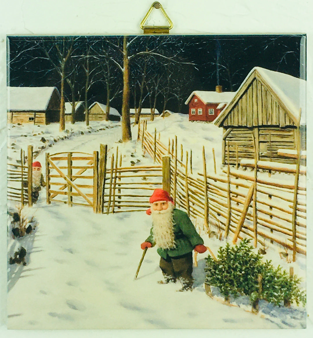 6" Ceramic Tile, Jan Bergerlind Tomte with Tree