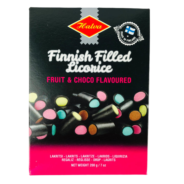 Halva Finnish licorice fruit & chocolate filled pieces