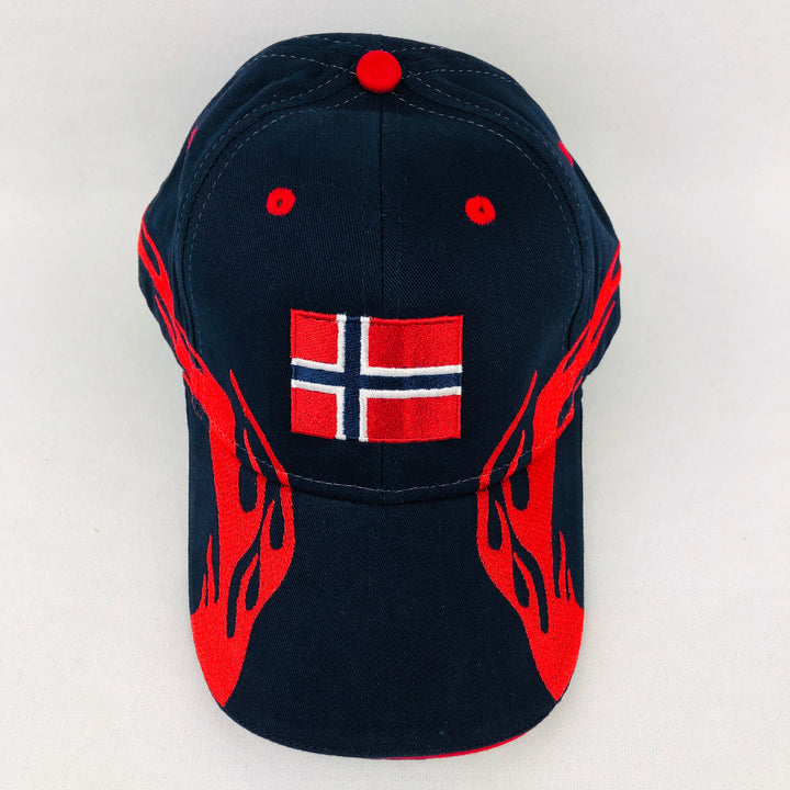 Norway flag navy baseball cap with red flames