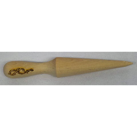 Wooden Krumkake cone roller with etched rosemaling